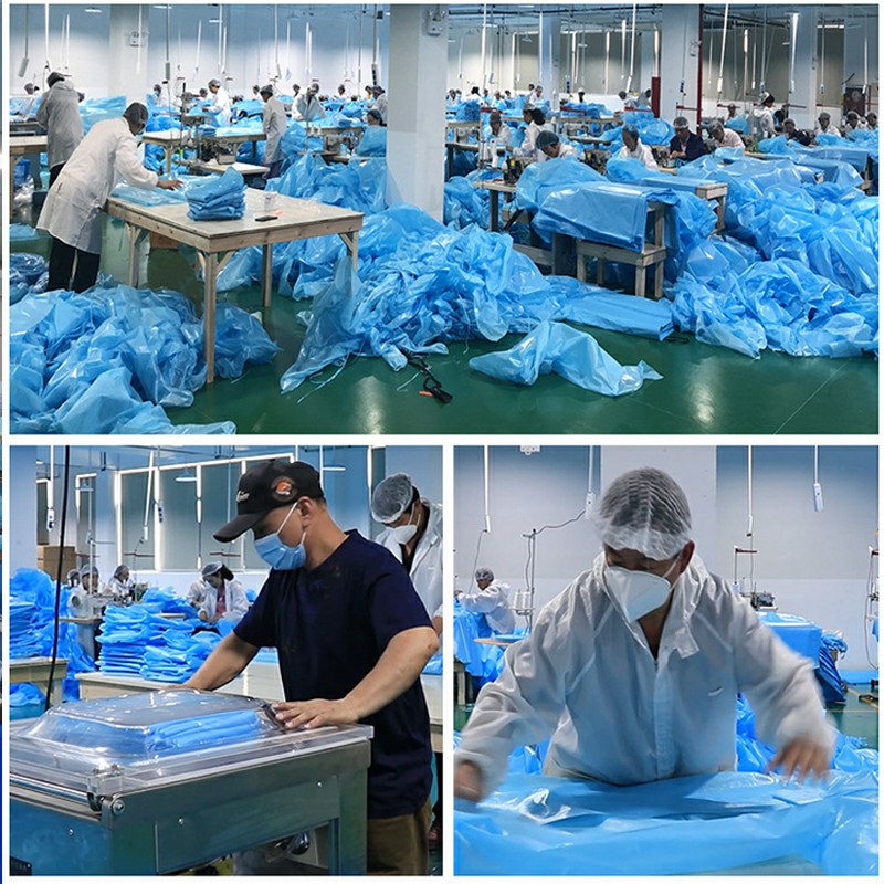 Yiwu Ruoxuan Garment tehdas tekee 750K Protective Suits alle kuukauden sisällä.